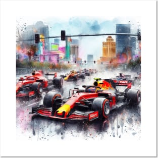 Artistic illustration of high speed racing cars in Las Vegas Posters and Art